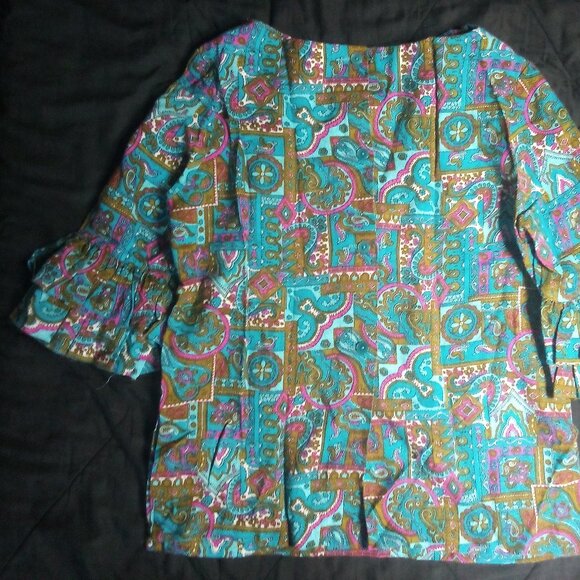 Vintage 60s Fritzi Paisley Geometric Psychedelic Blouse Top Hippie - Picture 6 of 8